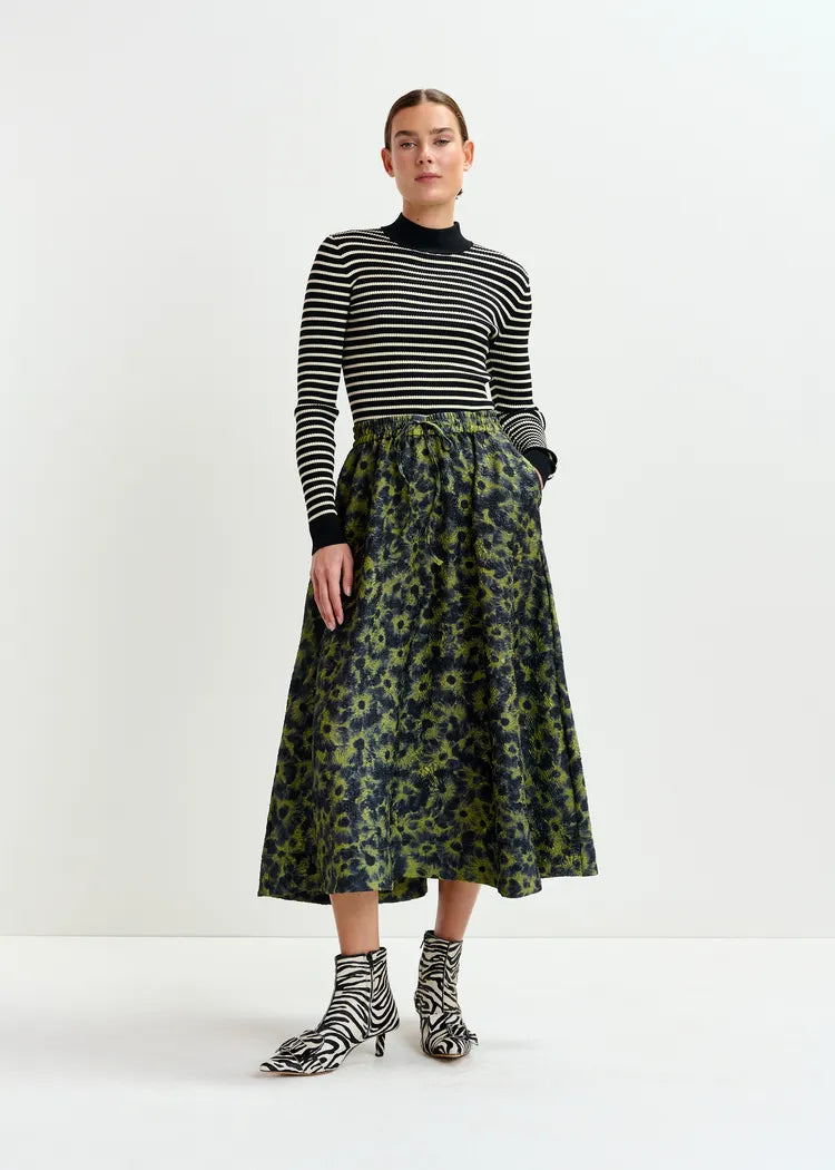 Essentiel Antwerp Green & Navy Jacquard Full Circle Midi Skirt