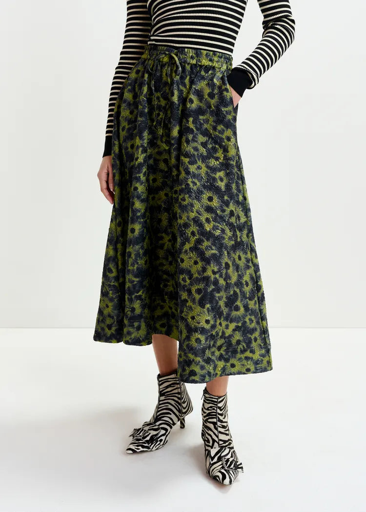 Essentiel Antwerp Green & Navy Jacquard Full Circle Midi Skirt