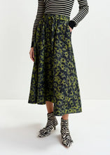 Load image into Gallery viewer, Essentiel Antwerp Green &amp; Navy Jacquard Full Circle Midi Skirt
