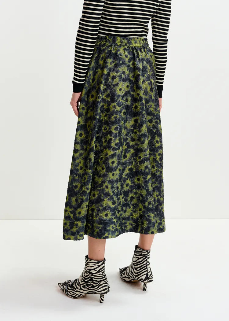 Essentiel Antwerp Green & Navy Jacquard Full Circle Midi Skirt