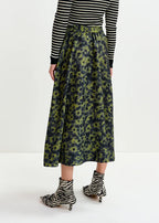 Essentiel Antwerp Green & Navy Jacquard Full Circle Midi Skirt