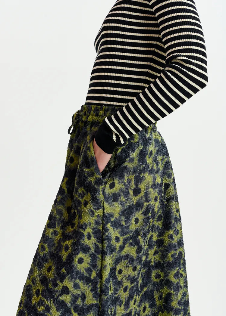 Essentiel Antwerp Green & Navy Jacquard Full Circle Midi Skirt