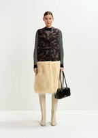 Essentiel Antwerp Khaki Camouflage Wool-Blend Long Gilet Jacket with Off-White Faux Fur