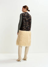 Load image into Gallery viewer, Essentiel Antwerp Khaki Camouflage Wool-Blend Sleeveless Jacket with Off-White Faux Fur

