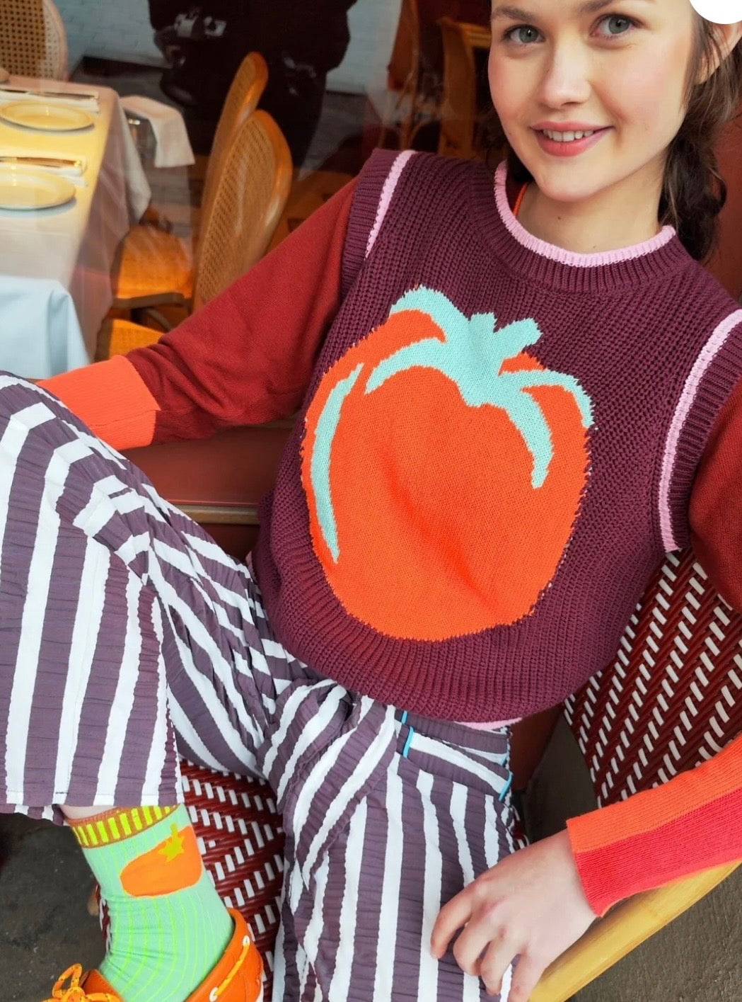 Dr. Bloom Burgundy "Tomato "Cotton Chunky Knit Vest