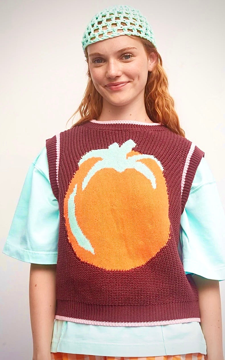 Dr. Bloom Burgundy "Tomato” Cotton Chunky Knit Vest