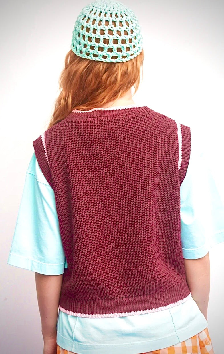 Dr. Bloom Burgundy "Tomato” Cotton Chunky Knit Vest