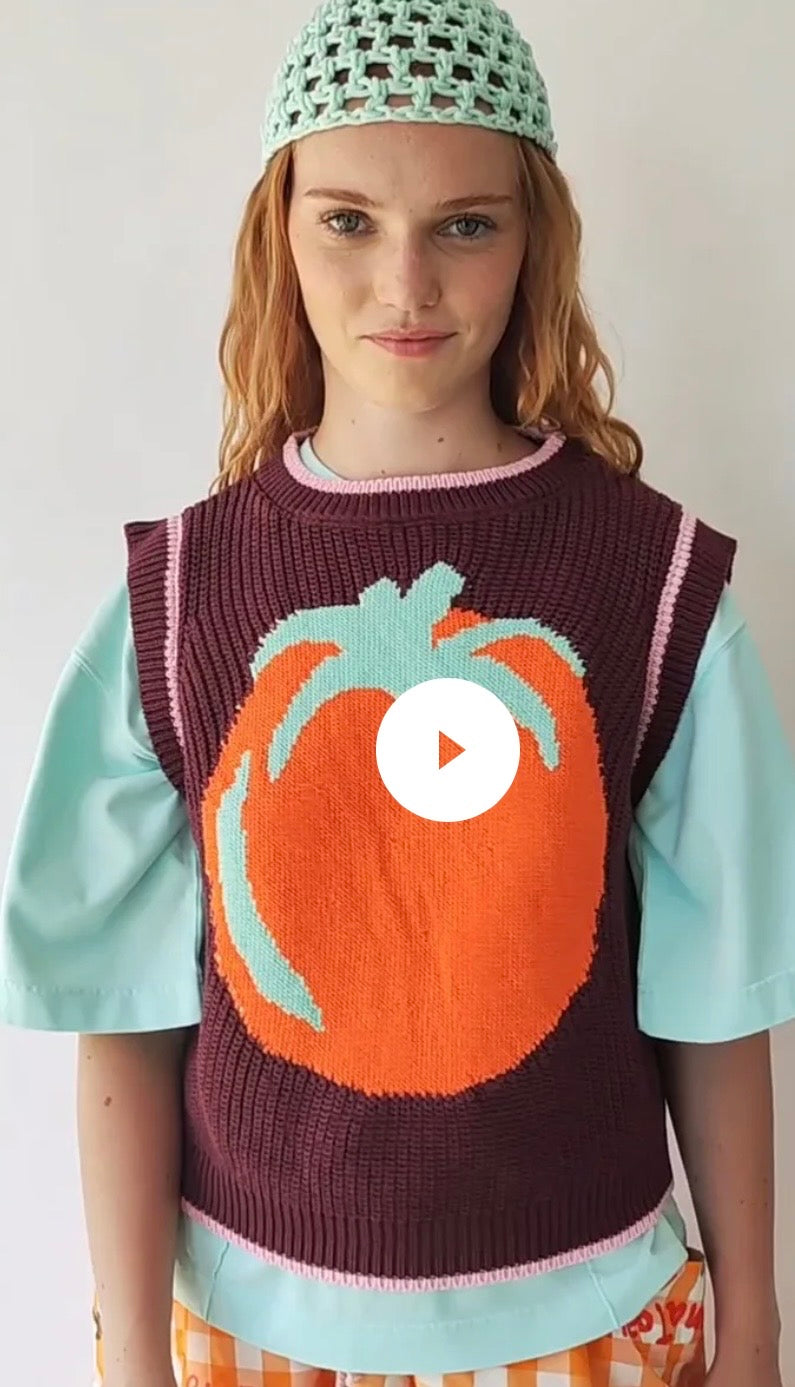 Dr. Bloom Burgundy "Tomato” Cotton Chunky Knit Vest