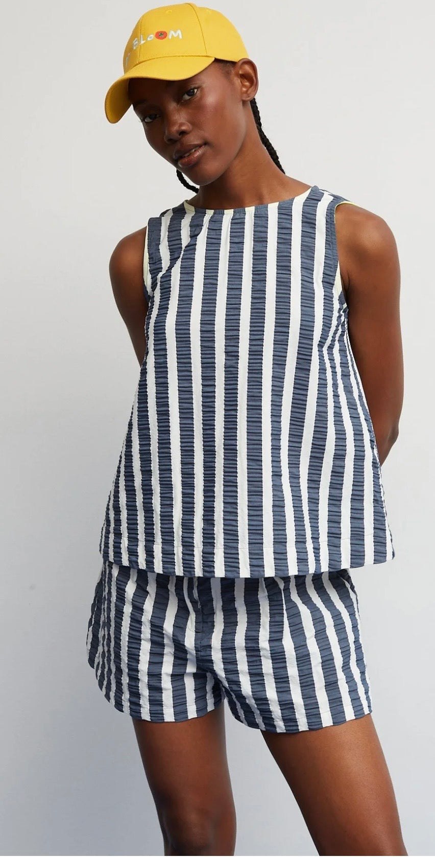 Dr. Bloom Petrol Blue & White Stripe Seersucker Top