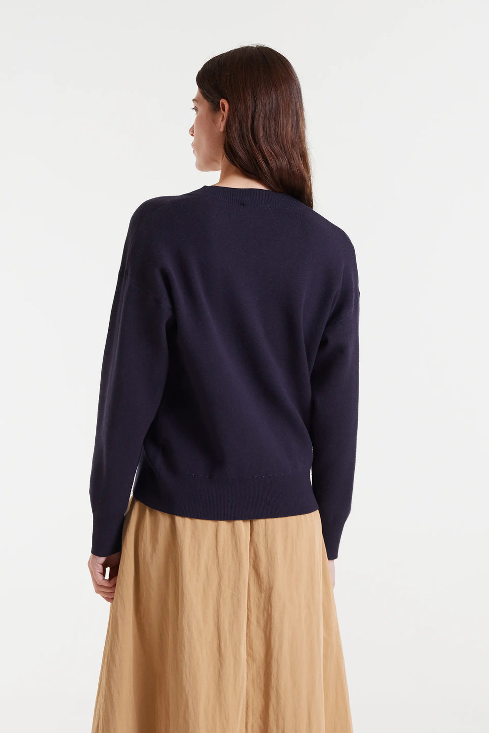 Compania Fantastica Navy V-Neck Sweater with Graphic Flower Print