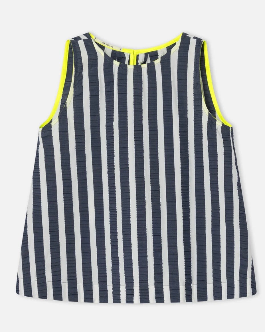 Dr. Bloom Petrol Blue & White Stripe Seersucker Top