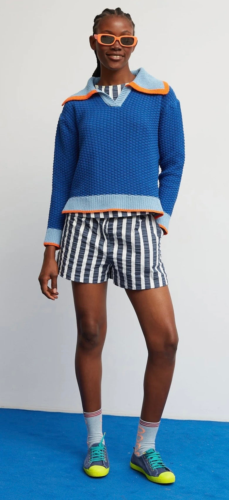 Dr. Bloom Petrol Blue & White Stripe Star Shorts