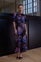 RDF Black Midi Dress with Blue & Lilac Floral Print