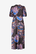 Load image into Gallery viewer, RDF Black Midi Dress with Blue &amp; Lilac Floral Print
