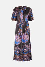 Load image into Gallery viewer, RDF Black Midi Dress with Blue &amp; Lilac Floral Print
