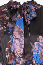 Load image into Gallery viewer, RDF Black Midi Dress with Blue &amp; Lilac Floral Print
