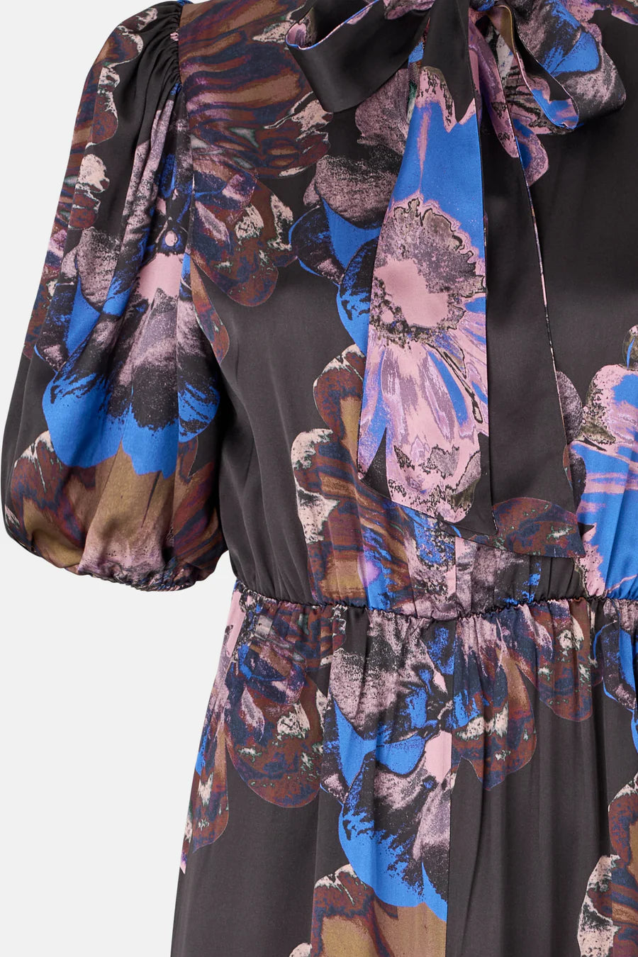 RDF Black Midi Dress with Blue & Lilac Floral Print