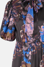 RDF Black Midi Dress with Blue & Lilac Floral Print