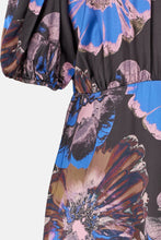 Load image into Gallery viewer, RDF Black Midi Dress with Blue &amp; Lilac Floral Print
