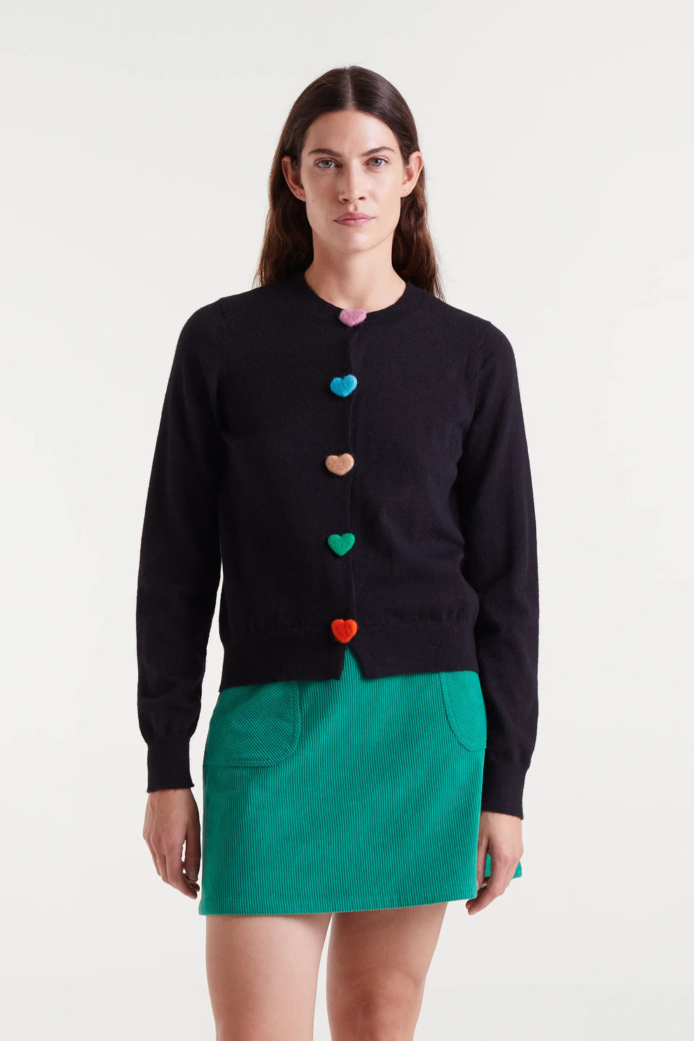 Compañia Fantastica Black Knit Cardigan with Coloured Heart Detail