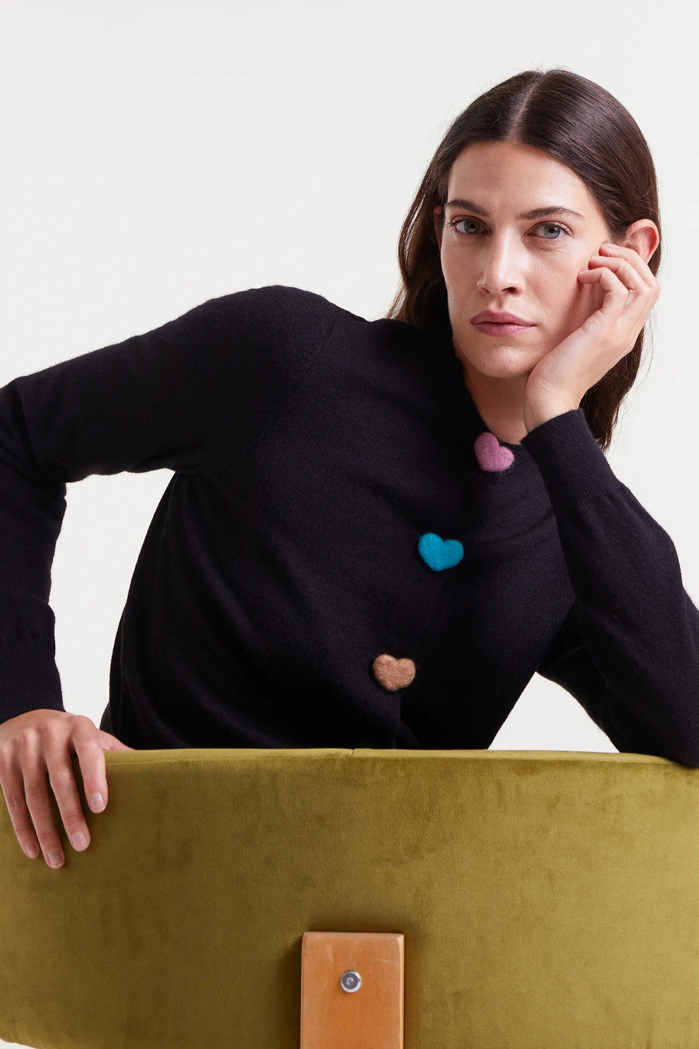 Compañia Fantastica Black Knit Cardigan with Coloured Heart Detail