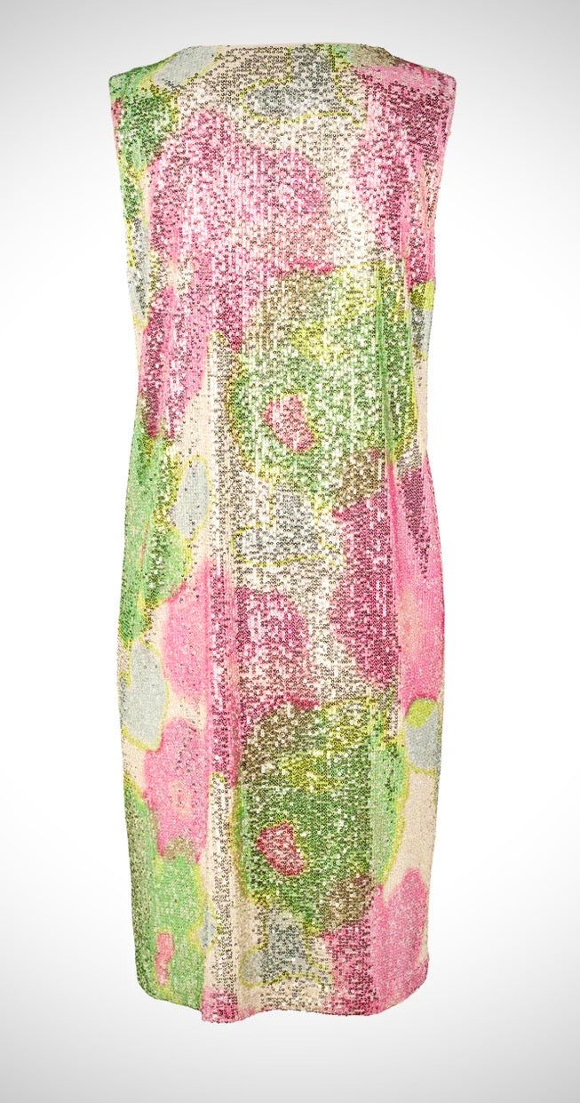 RDF Pink & Green Peony Print Sequin Shift Dress