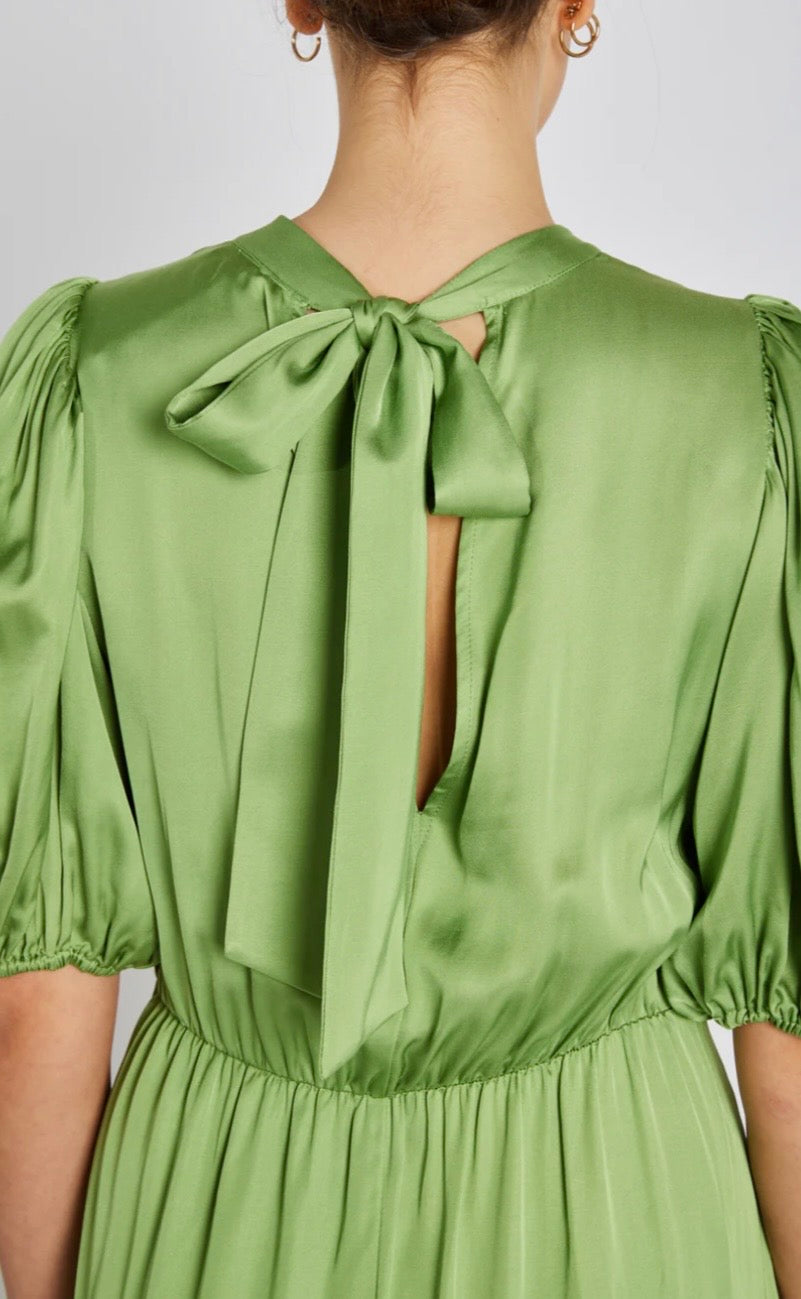 knee length dresses for ladies Apple Green Puff Sleeve Midi Dress – Aquarius Brand main image 1