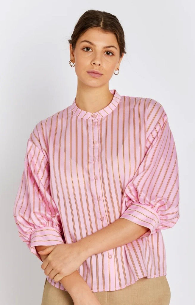 RDF Pink with Orange Stripe Puff Sleeve Shirt