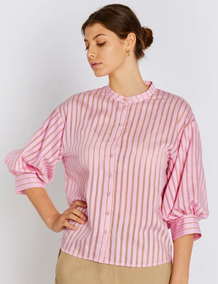 RDF Pink with Orange Stripe Puff Sleeve Shirt