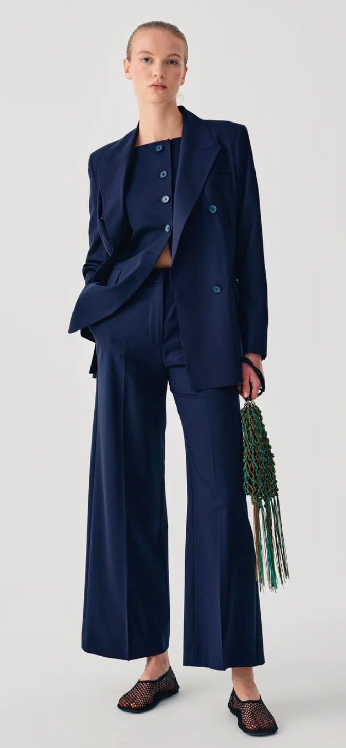 Beatrice B Navy Double Breasted Light Wool Blazer