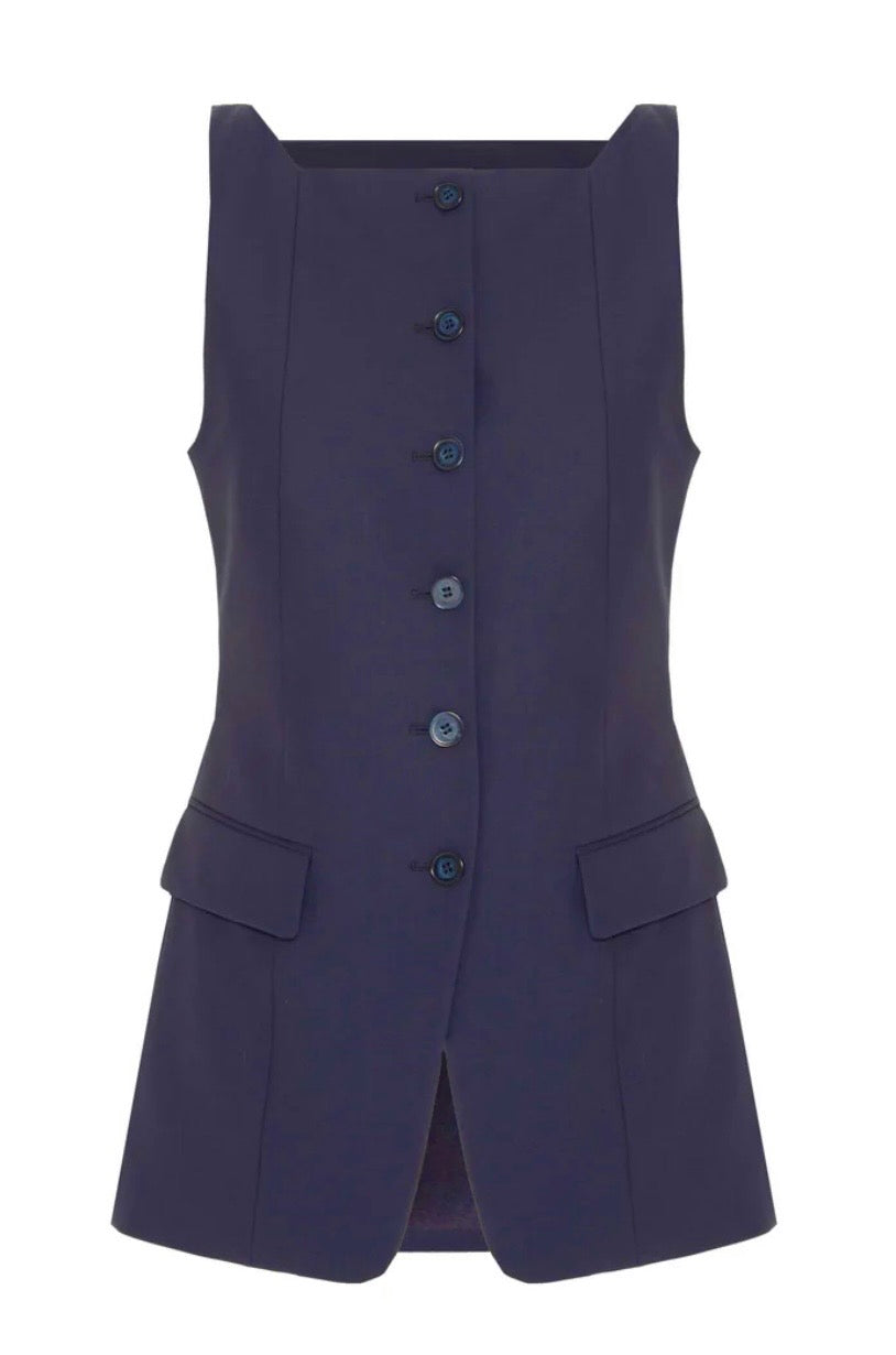 Beatrice B Navy Long Waistcoat
