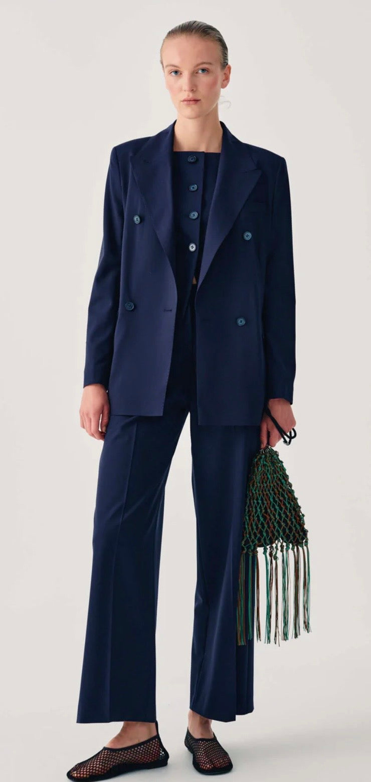 Beatrice B Navy Double Breasted Light Wool Blazer
