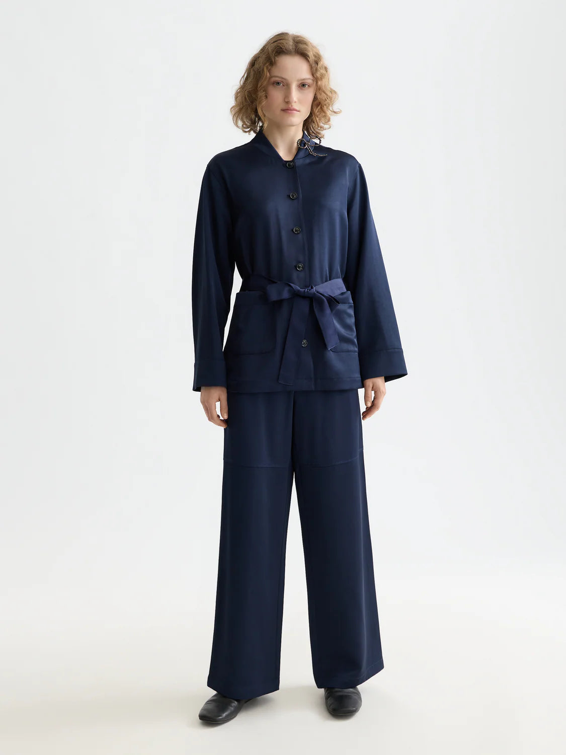 Scotch & Soda Navy Tailored Satin Blazer with Belt