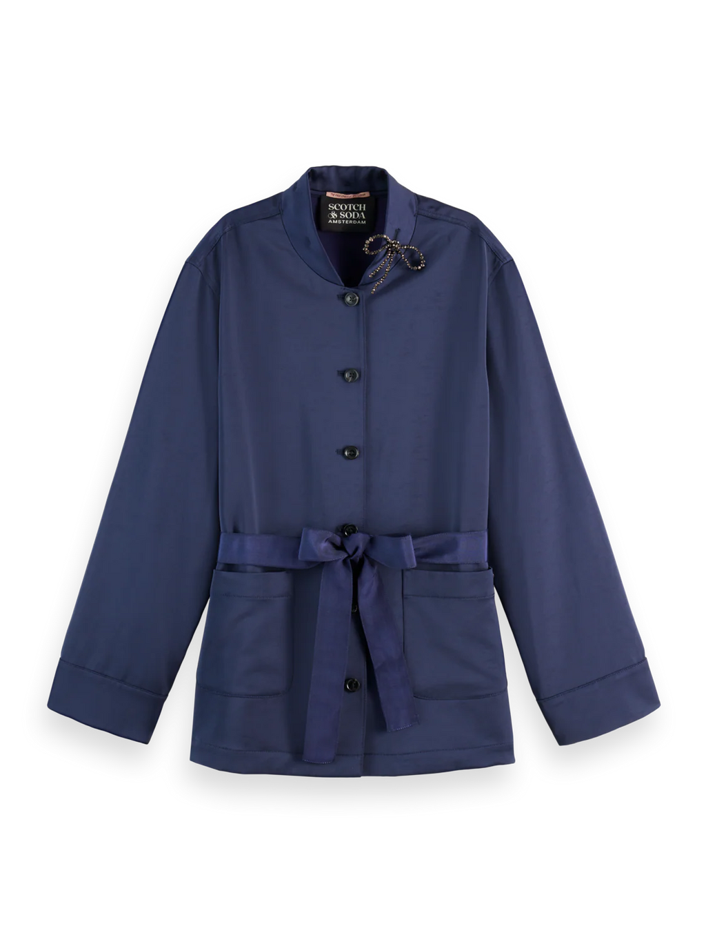 Scotch & Soda Navy Tailored Satin Blazer with Belt