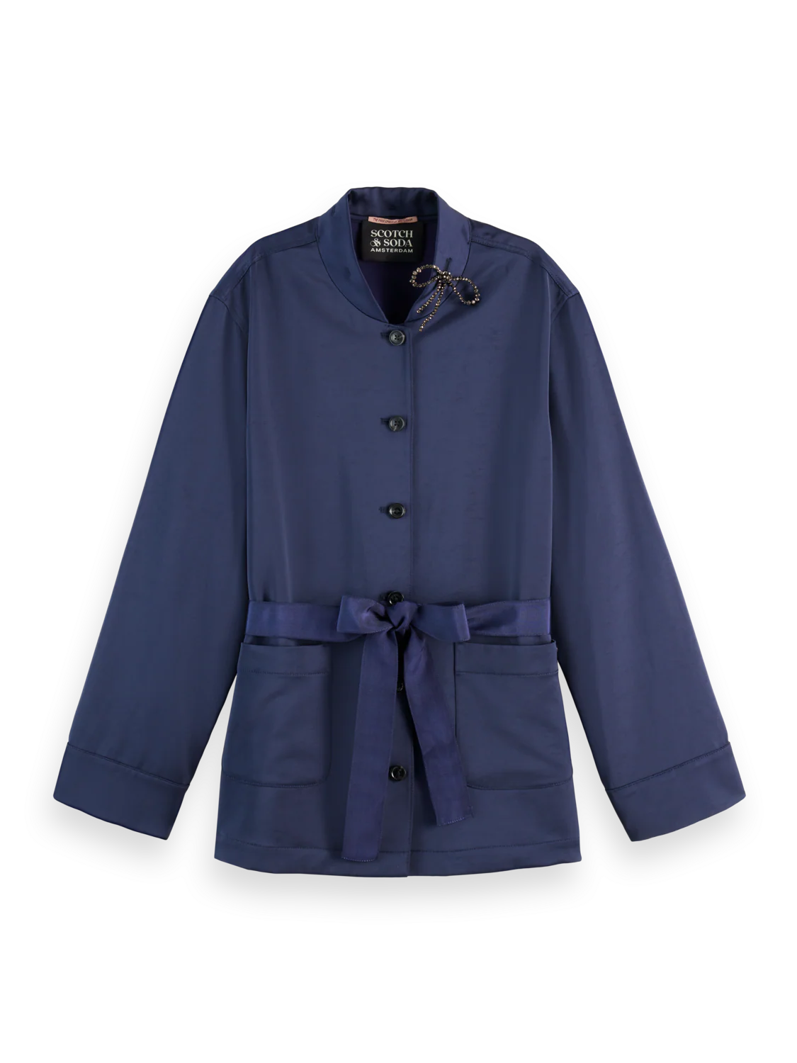 Scotch & Soda Navy Tailored Satin Blazer with Belt