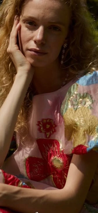 DREAM Sister Jane Pink & Red Floral Camellia Jacquard Maxi Dress