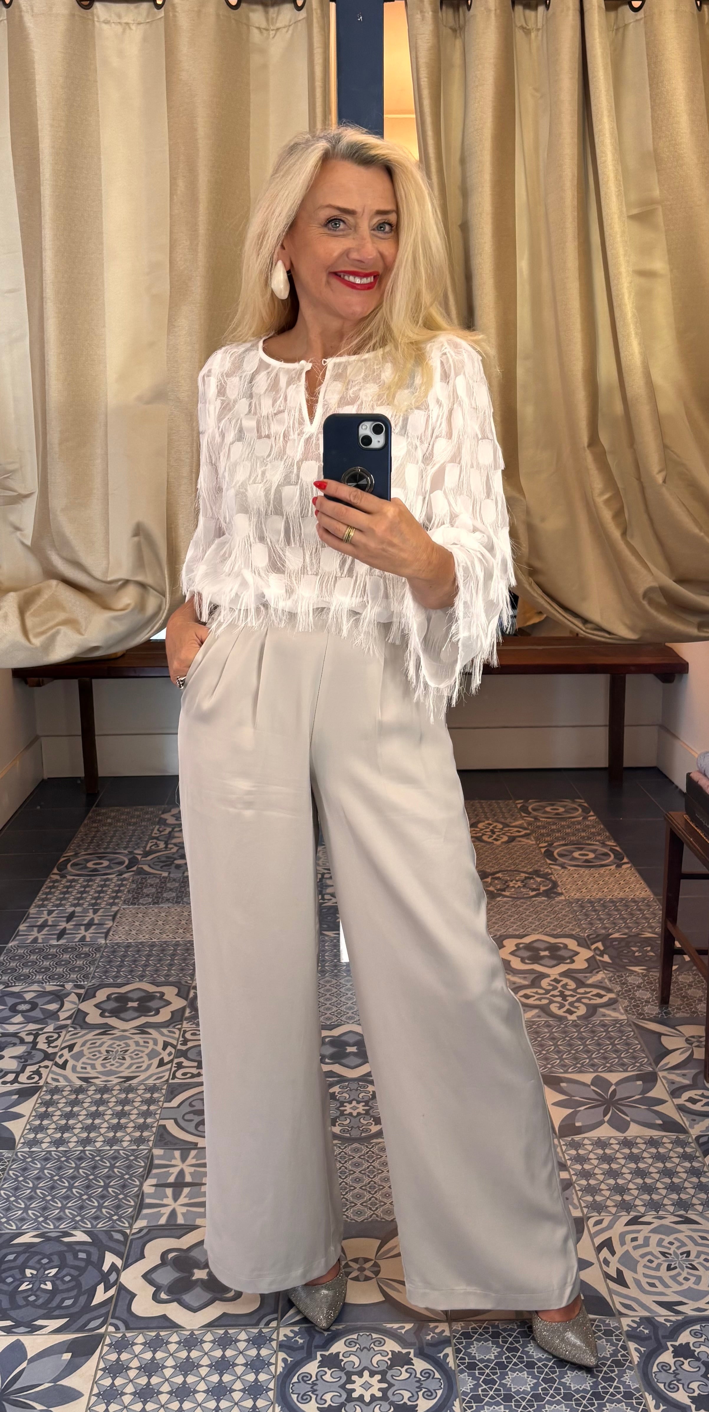 RDF White Organza Blouse With Fringing