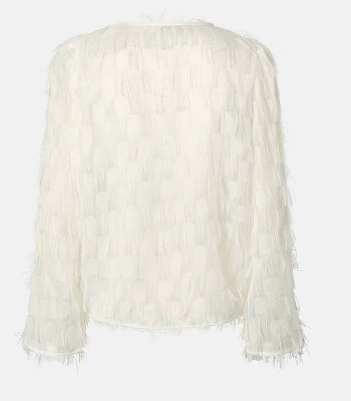 RDF White Organza Blouse With Fringing