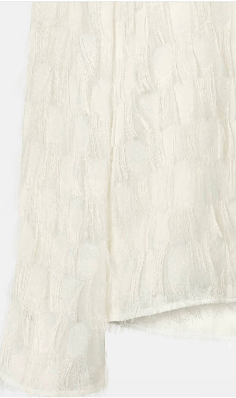 RDF White Organza Blouse With Fringing