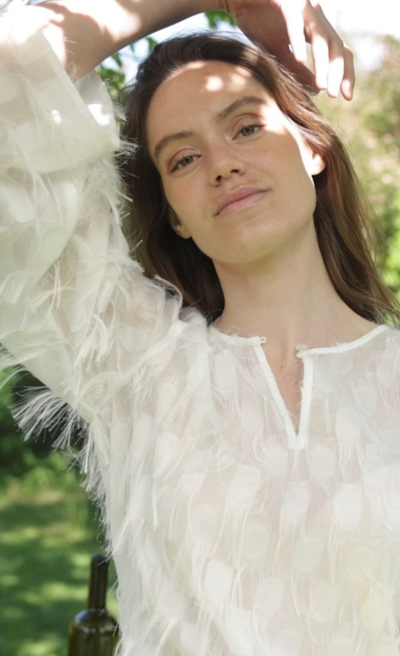 RDF White Organza Blouse With Fringing