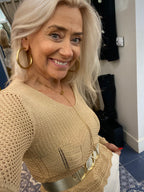 PennyBlack Gold Silk Crochet V-Neck Knit
