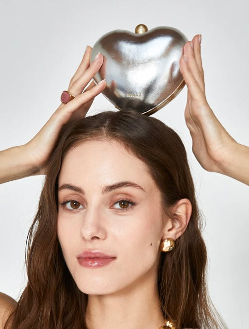 Nali Silver Heart Shape Clutch Bag