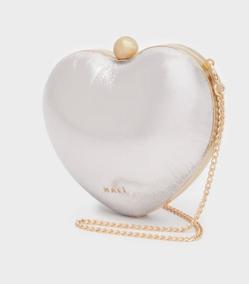 Nali Silver Heart Shape Clutch Bag