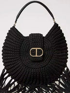 Twinset Milano Black Crochet Hobo Bag with Fringing