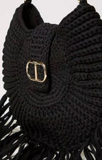 Twinset Milano Black Crochet Hobo Bag with Fringing