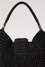 Twinset Milano Black Crochet Hobo Bag with Fringing