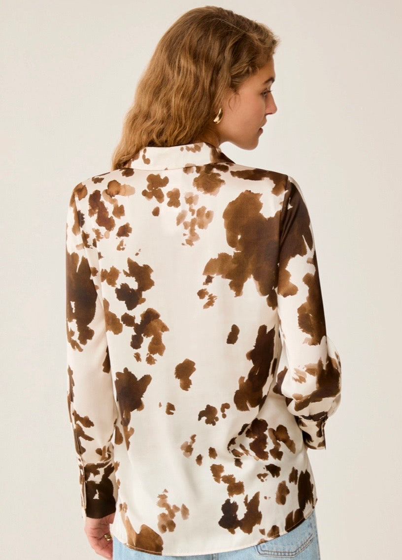 PennyBlack Cream / Tobacco/ Black Fluid Satin Classic Shirt