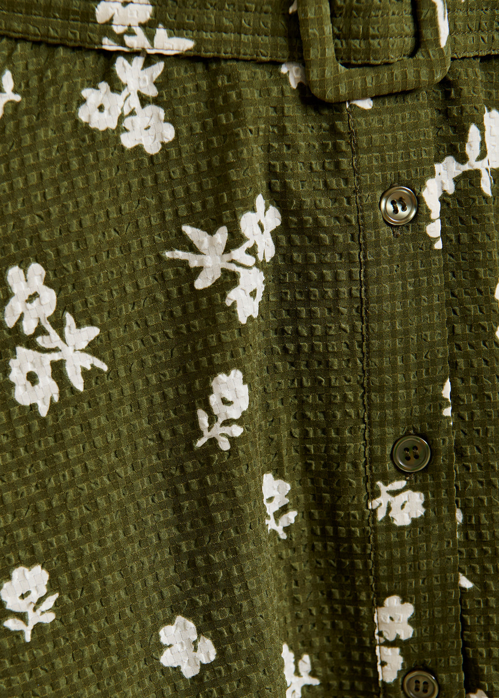 Essentiel Antwerp Olive Green Floral Belted Shirt Dress