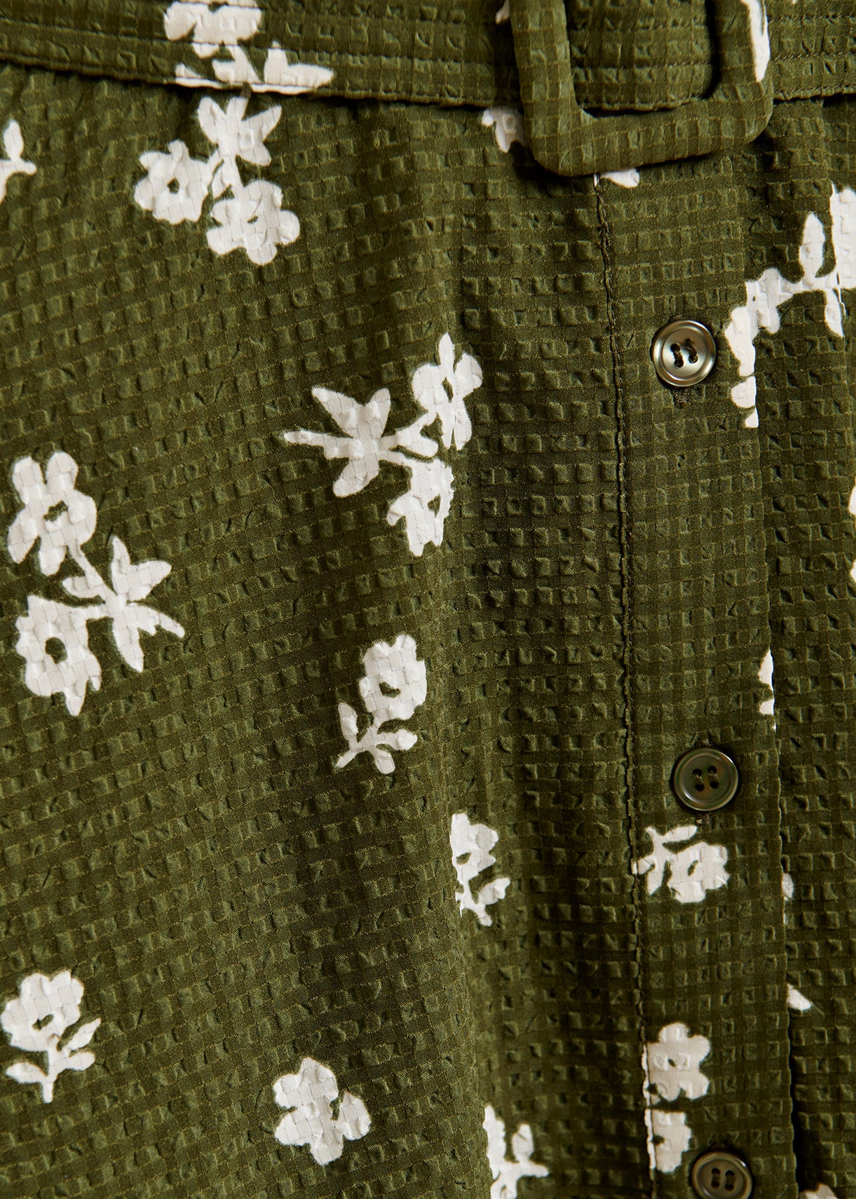 Essentiel Antwerp Olive Green Floral Belted Shirt Dress