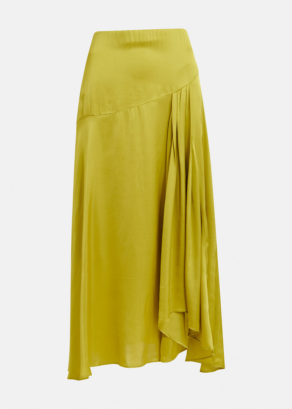 Essentiel Antwerp Lime Green Satin Midi Skirt with Draping